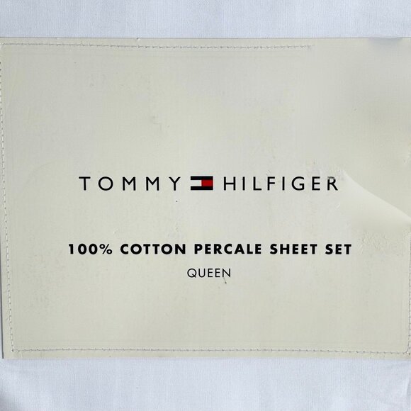 Tommy Hilfiger Queen Size 100% Cool Crisp Cotton Percale Sheet Set BRIGHT WHITE - Picture 4 of 4